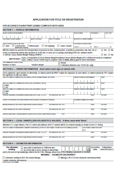 application form for title or registration