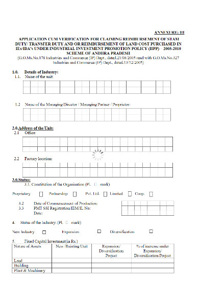 application form for verification of land