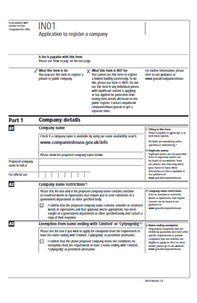 application form to register a company