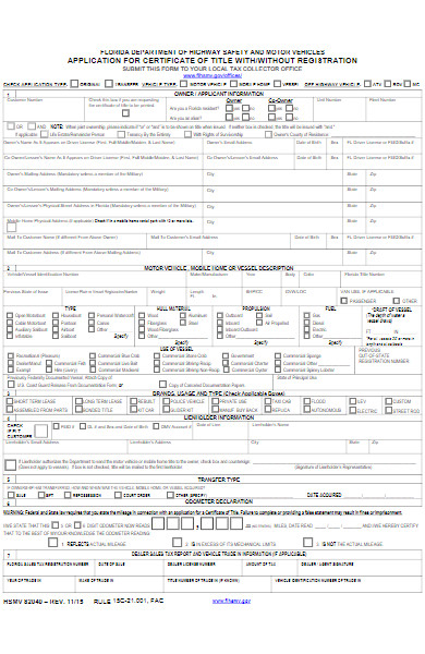 application for certificate of title form
