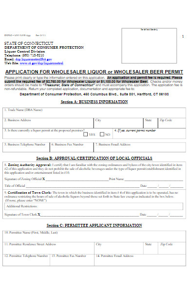 application for wholesaler liquor permit form