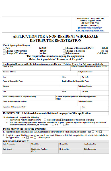 application for a non resident wholesale distributor form
