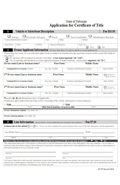 application form for certificate of title