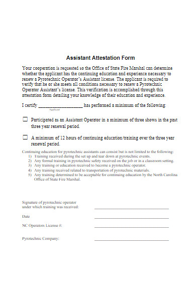 assistant attestation form