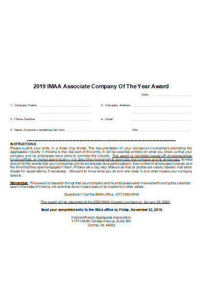 associate company of the year award form