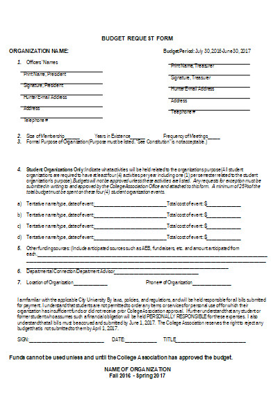 association budget request form