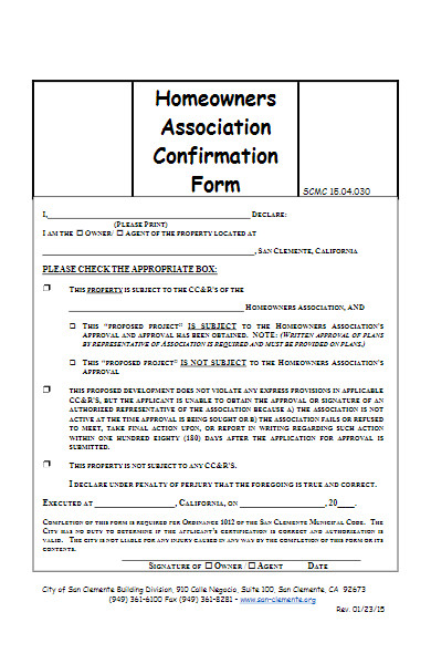 association confirmation form
