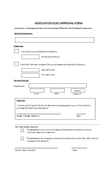 association dues approval form