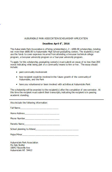 association scholarship application forms example