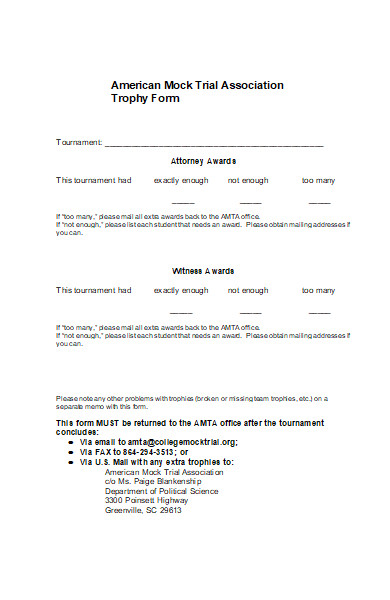 association trophy form