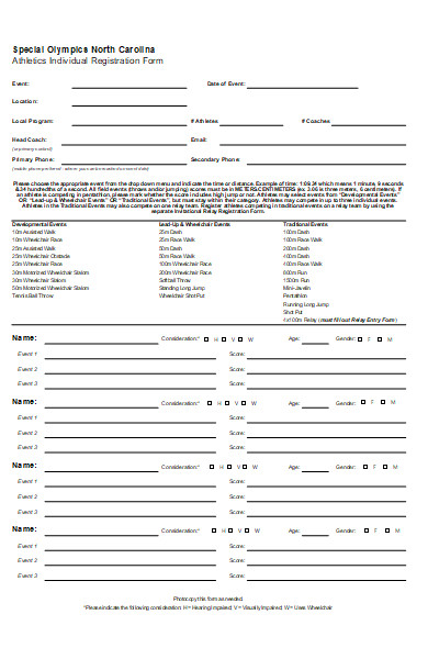 athletics individual registration form
