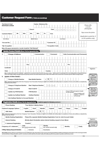 bank customer request form