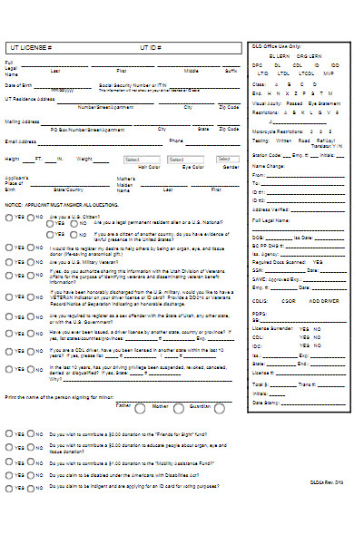 basic driver license application form