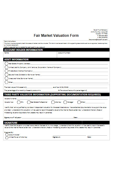 basic fair market valuation form