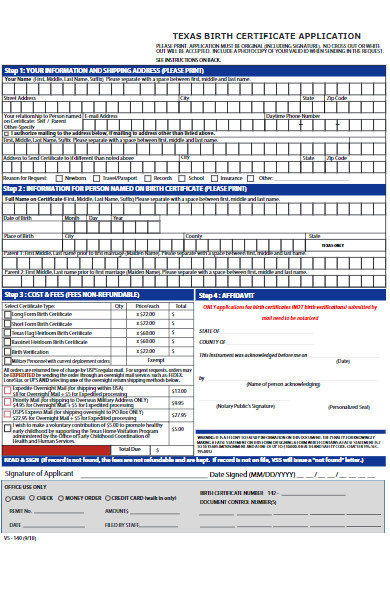 birth certificate application form example