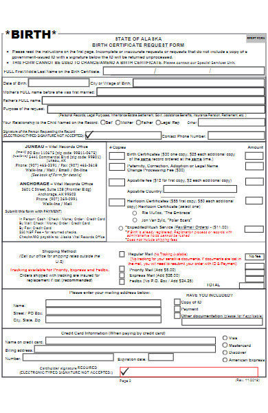 birth certificate request form