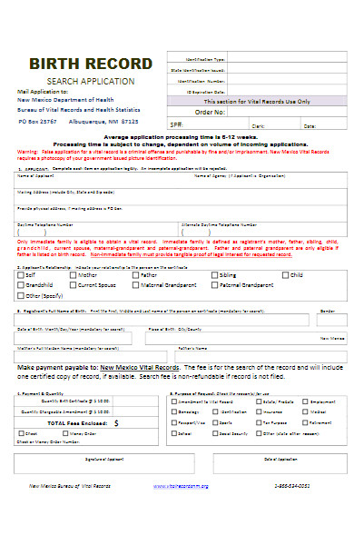 birth record form