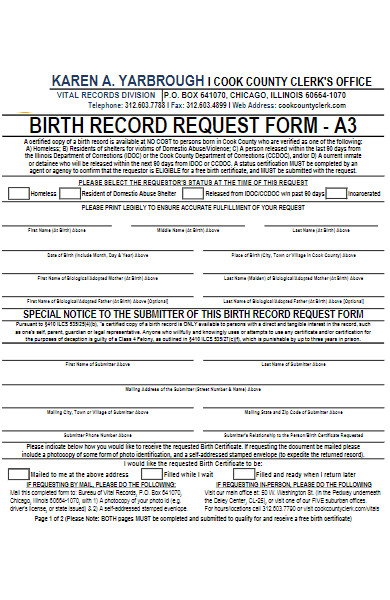 birth record request form