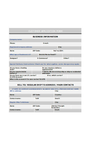 business customer application form