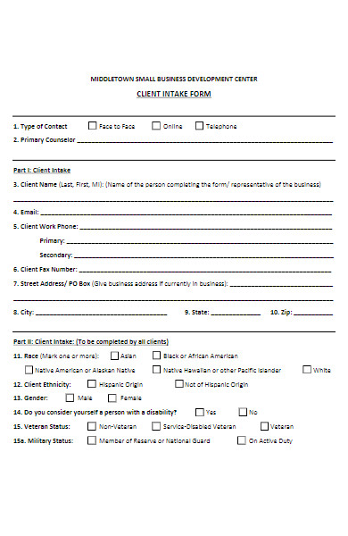 business website intake form