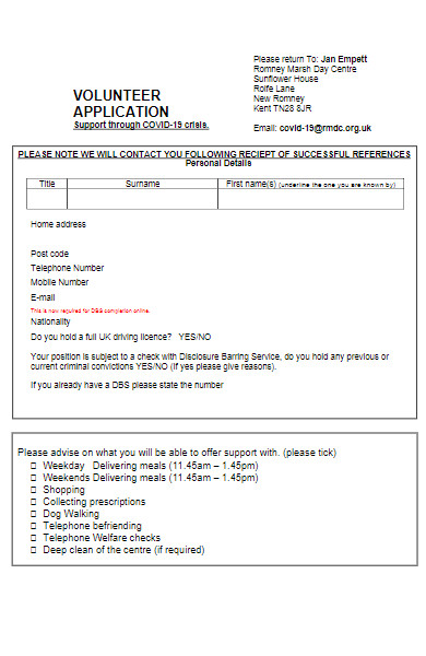 covid 19 community volunteer application form
