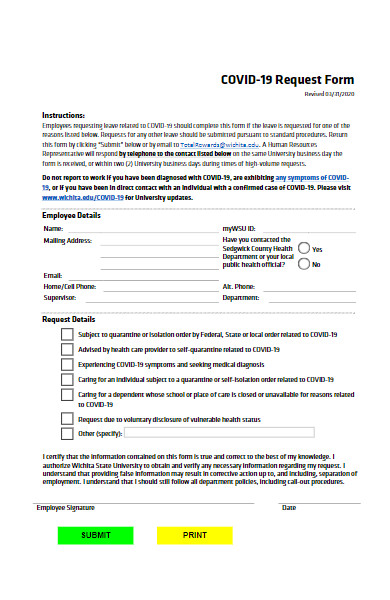 covid 19 employee request form