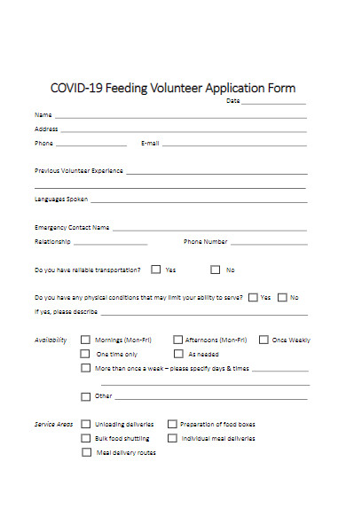 covid 19 feeding volunteer application form