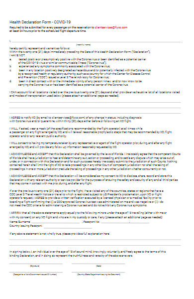 covid 19 health self declaration form