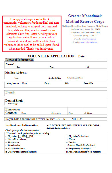 covid 19 medical volunteer application form