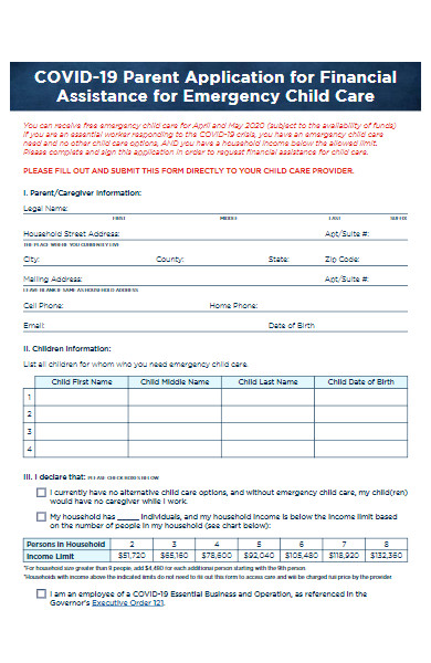covid 19 parent application form for financial assistance
