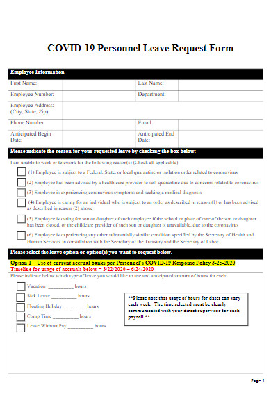 covid 19 personnel leave request form