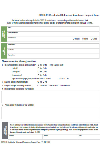 covid 19 residential deferment assistance request form