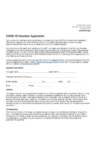 covid 19 volunteer application form sample