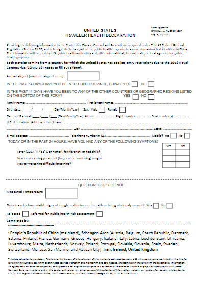 covid19 traveler health declaration form