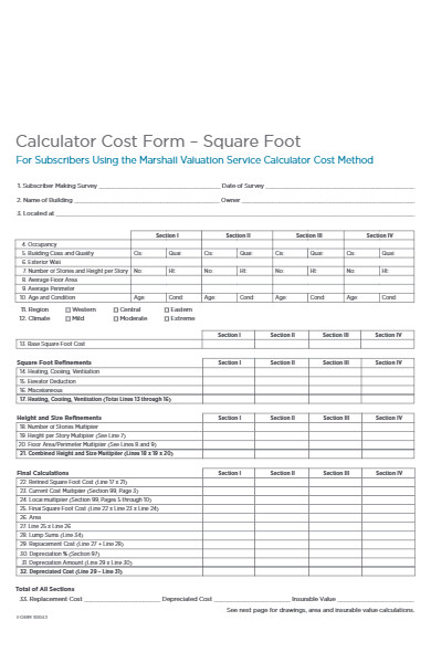 calculator cost form