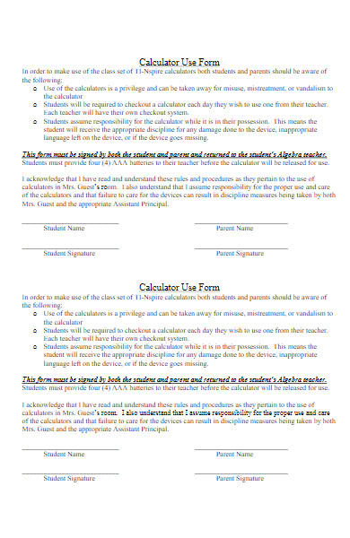 calculator use form example