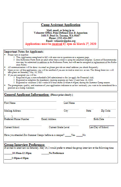 camp assistant application form
