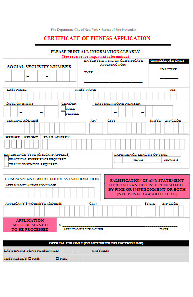 certificate of fitness application form