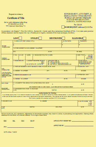 certificate of title form