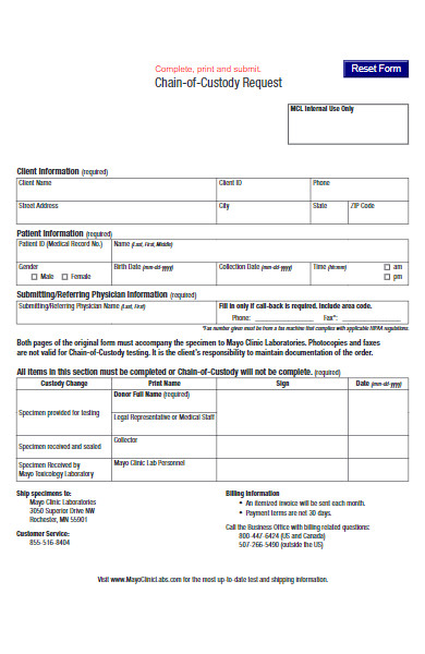 chain of custody request form