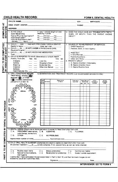 child health dental record form