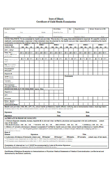 child health examination form