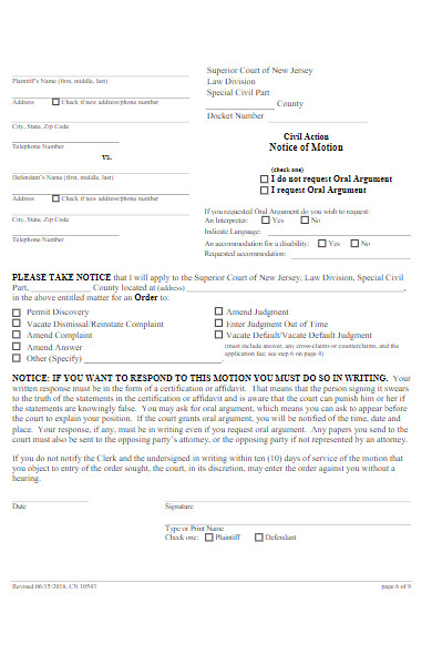 civil action notice form