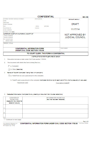 civil confidential form