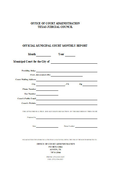 civil court monthly report form
