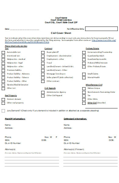 civil cover sheet form