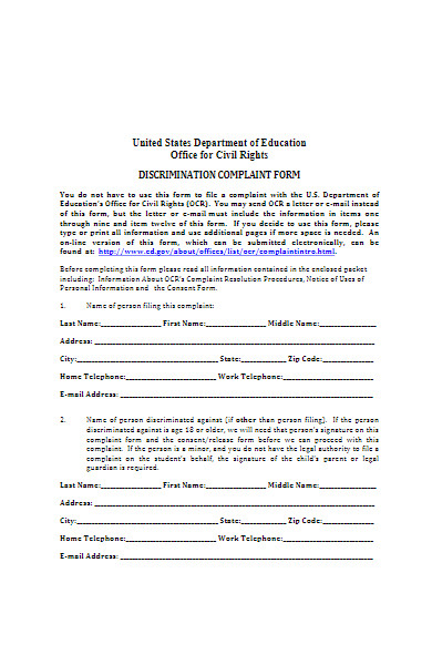 civil discrimination complaint forms