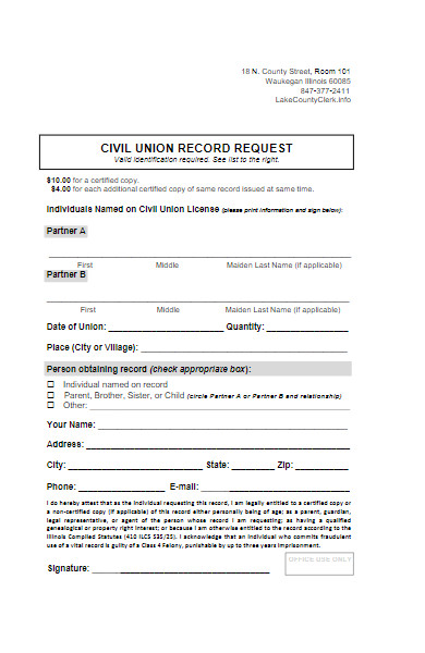 civil union record request form