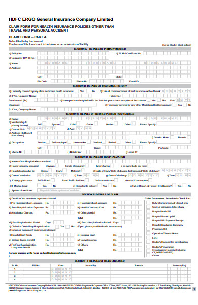 claim form for health insurance policies
