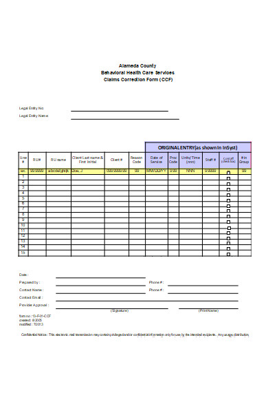 claims correction form